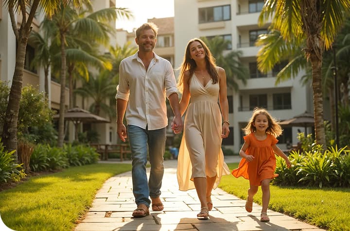 Família caminhando em condomínio Constel